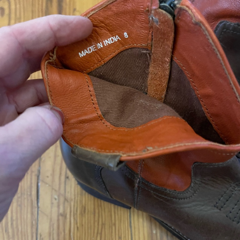 Totally awesome brown  and orange cowboy booties. So cool - Picture 4 of 5